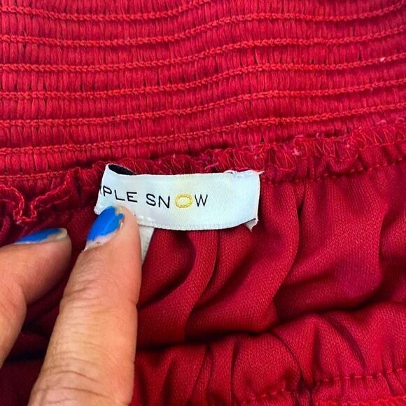 Purple Snow Burgundy Red 3/4 Sleeve Cold Shoulder Crinkle Romper Lined Sz S Vid - Picture 7 of 16